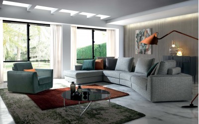 Sofá moderno modelo F1 con asientos fijos con chaiselongue de la marca Afosxsofa