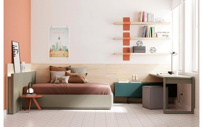 Dormitorio juvenil cama de 135cm con luz led Lagrama 42