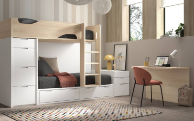 Dormitorio juvenil con camas tren de Glicerio Chaves Formas Evolution F-213A