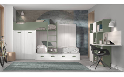 Dormitorio juvenil con camas tren de Glicerio Chaves Formas Evolution F-214