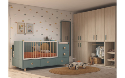 Dormitorio infantil con cuna convertible colección Bamboo de Muebles Ros