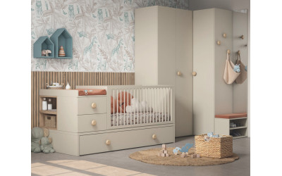 Dormitorio infantil con cuna convertible colección Bamboo de Muebles Ros