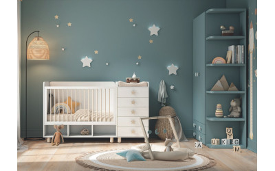 Dormitorio infantil con cuna convertible colección Bamboo de Muebles Ros