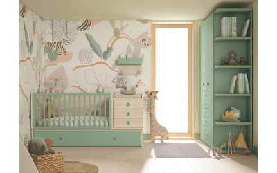 Dormitorio infantil con cuna convertible colección Bamboo de Muebles Ros