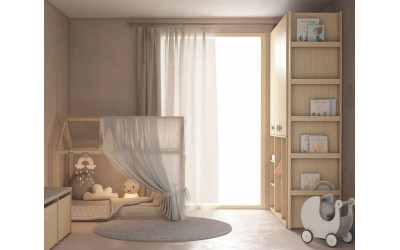 Dormitorio infantil con cama casita colección Bamboo de Muebles Ros